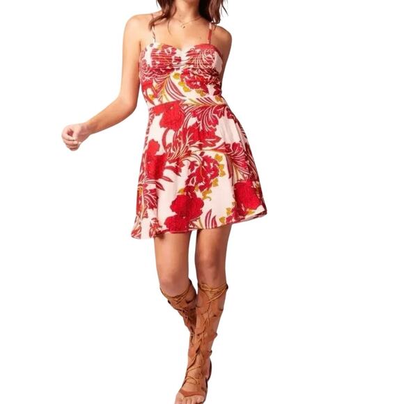 Band of Gypsies Dancing Queen Red Floral Bra Cup Mini Dress, Size S, New w/ Tag - Picture 1 of 8